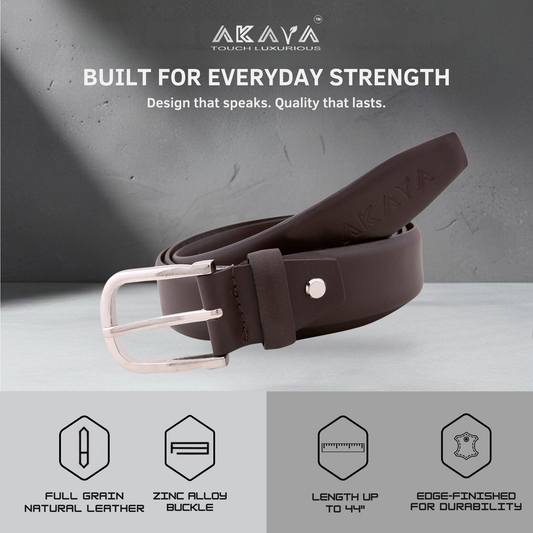 Akava Blush Brown Men's Natural Leather Belt with Signature Silver Metal Buckle |Size : 28-48 inch | Style with Formal and Casual wear