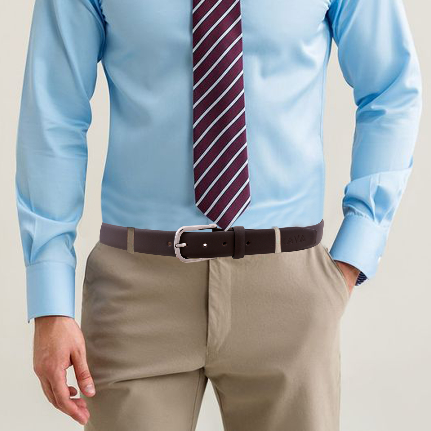 Akava Blush Brown Men's Natural Leather Belt with Signature Silver Metal Buckle |Size : 28-48 inch | Style with Formal and Casual wear