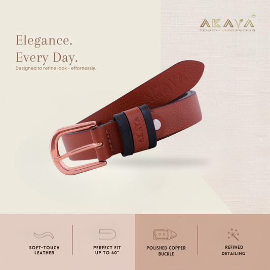 AKAVA Luxurious Windsor Tan Pebbled Natural Full-Grain Leather Belt secured with a Tang closure | WB1157 | Style with Formal and Casual wear