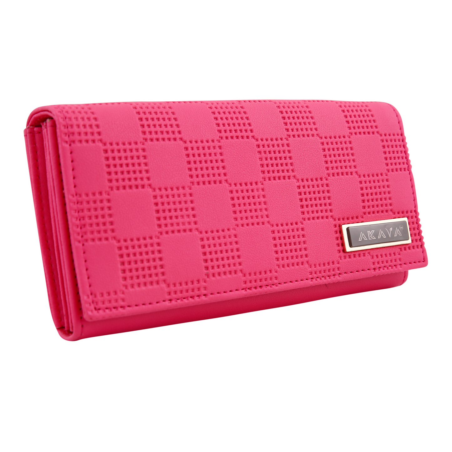 AKAVA Women's Fuchsia Pink Wallet – Premium Vegan Leather Purse with Magnetic Flip Closure | 5 Compartments, Inside & Back Zipper Pockets | RFID Blocking Travel Clutch for Women