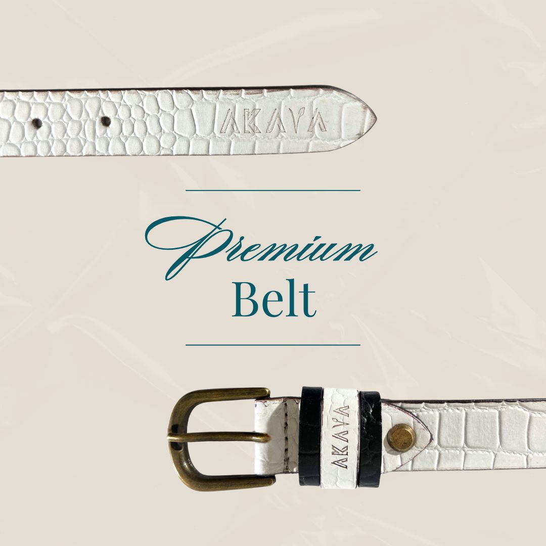 Akava Frost White Croco Embossed Women's Premium Leather Belt secured with a tang closure Size:- 26-40 inch Style with Dress and Casual wear