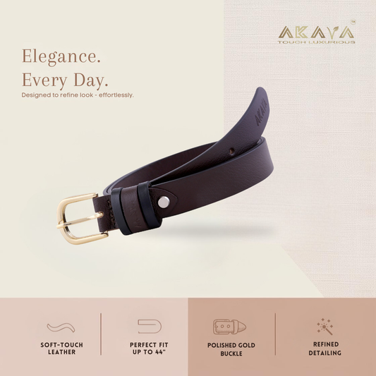 AKAVA Luxurious Women's Windsor Brown Pebbled Natural Full-Grain Leather Belt secured with a Tang closure | WB1155 | Style with Formal and Casual wear