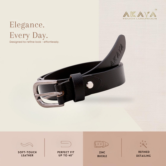AKAVA Luxurious Black Pebbled Natural Full Grain Leather Belt secured with a Tang Closure | Style with Formal and Casual Wear