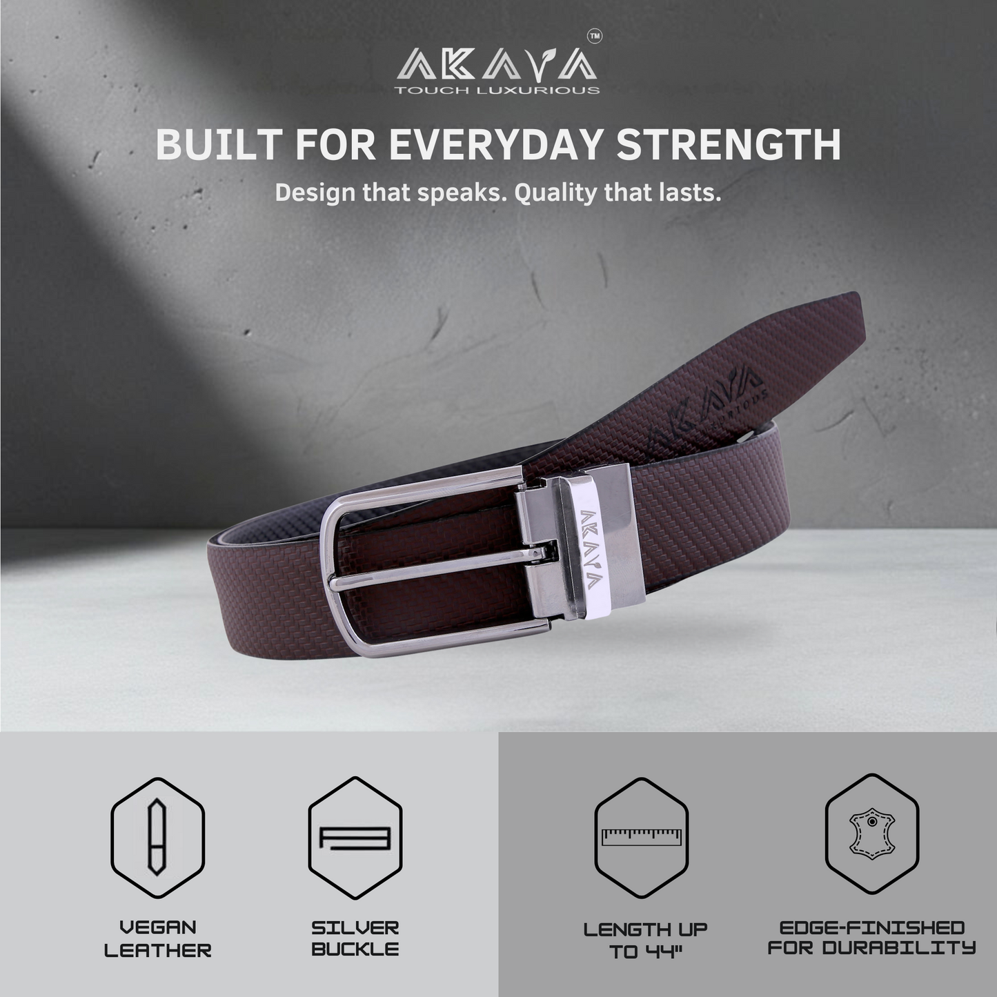 AKAVA Luxurious Men's Vegan Leather Textured Black & Brown Reversible Belt with Rotating Silver Metal Buckle SL3112 | For Formal & Casual Wear