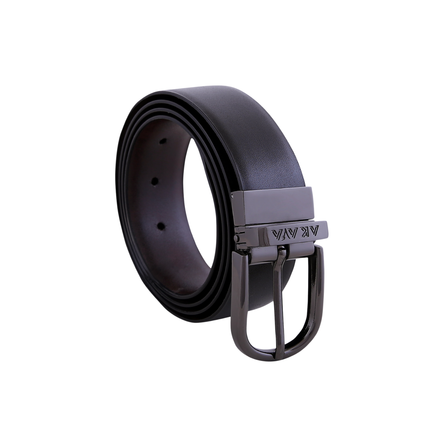 AKAVA Luxurious Men's Vegan Leather Black & Brown Reversible Belt with Rotating Black Metal Buckle ALB3114 | For Formal & Casual Wear