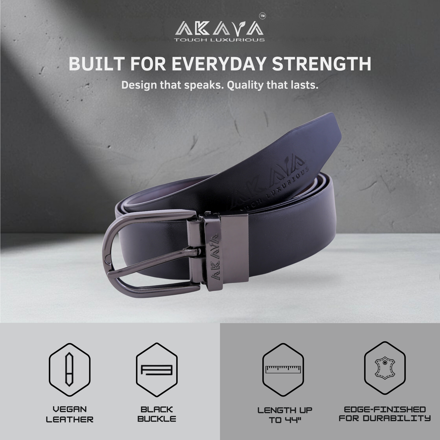 AKAVA Luxurious Men's Vegan Leather Black & Brown Reversible Belt with Rotating Black Metal Buckle ALB3114 | For Formal & Casual Wear