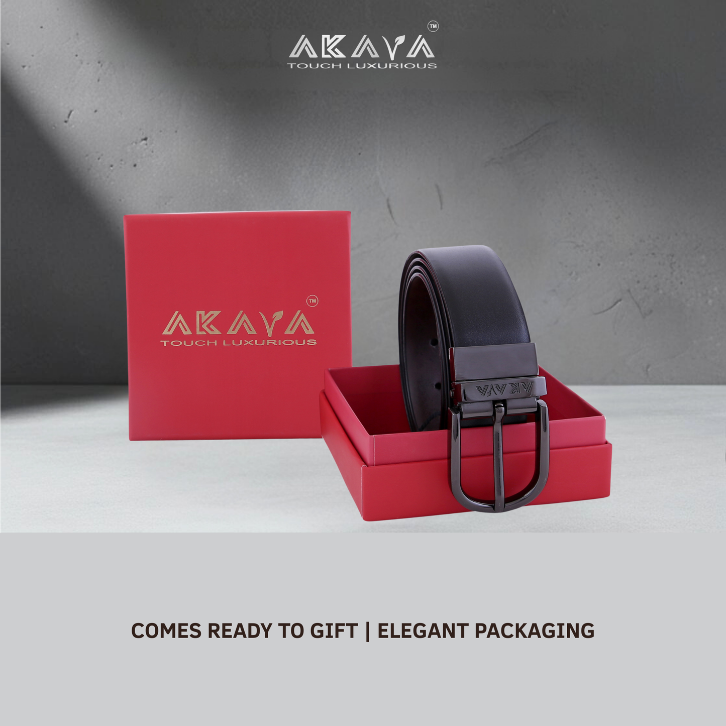 AKAVA Luxurious Men's Vegan Leather Black & Brown Reversible Belt with Rotating Black Metal Buckle ALB3114 | For Formal & Casual Wear