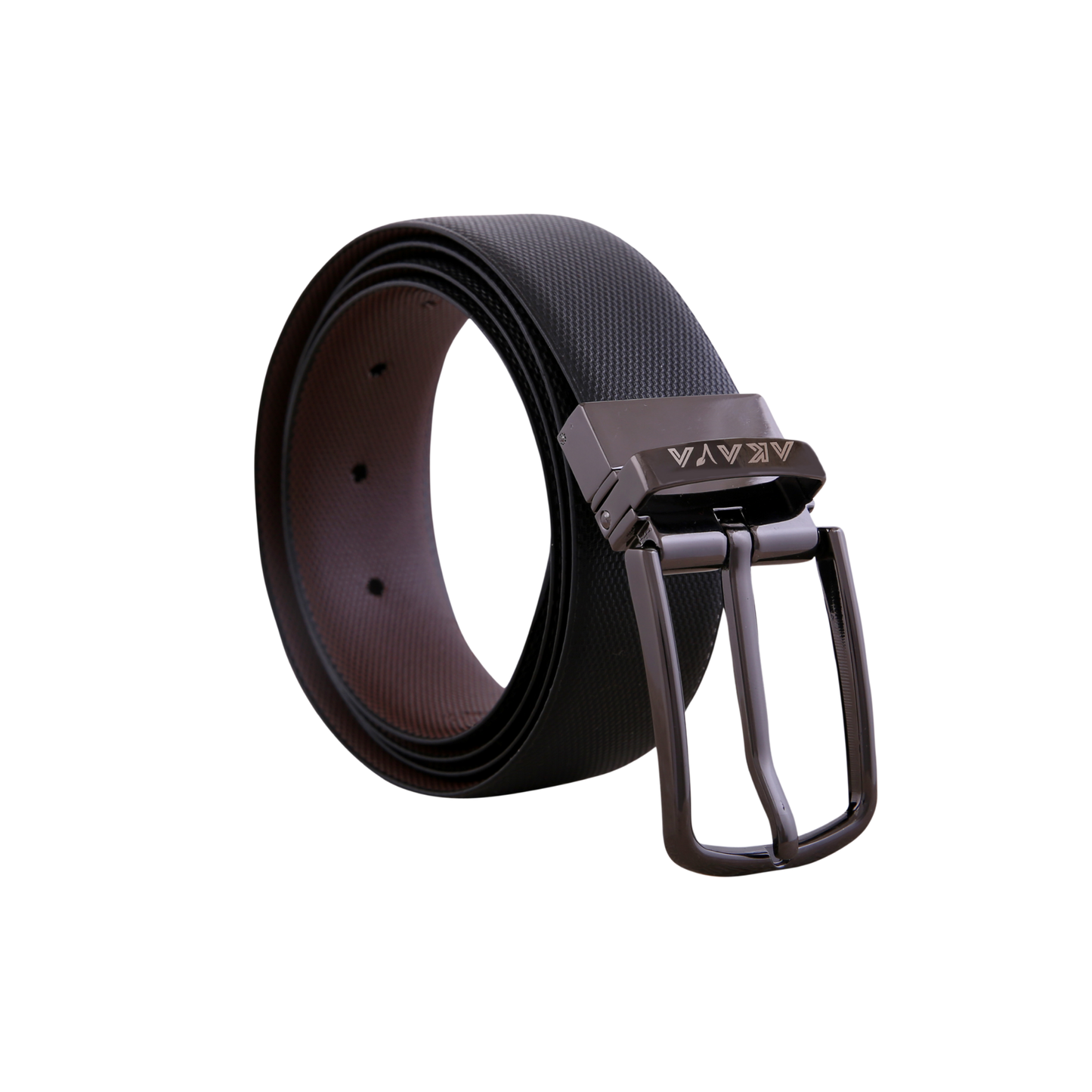 AKAVA Luxurious Men's Vegan Leather Textured Black & Brown Reversible Belt with Rotating Black Metal Buckle_DBL3115 |For Formal & Casual Wear