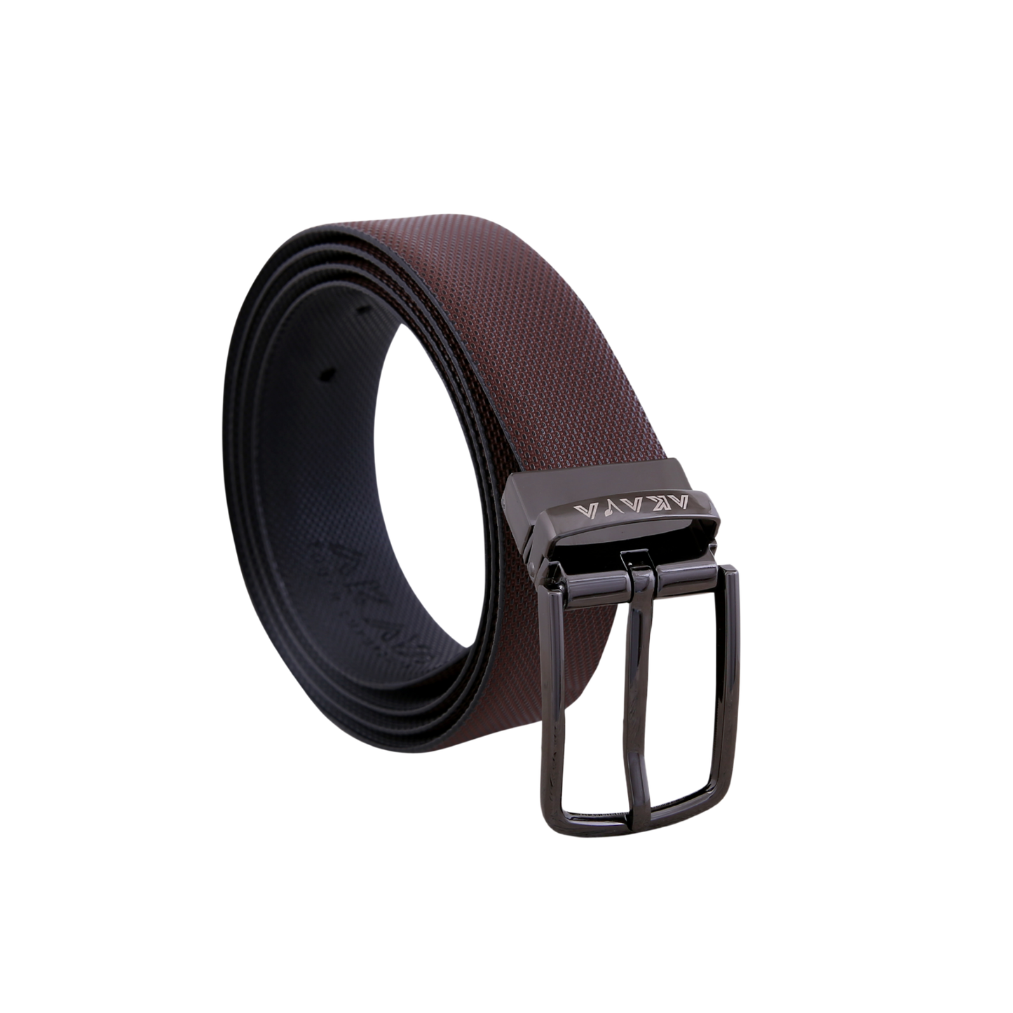 AKAVA Luxurious Men's Vegan Leather Textured Black & Brown Reversible Belt with Rotating Black Metal Buckle BK3111| For Formal & Casual Wear