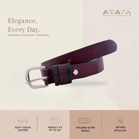AKAVA Luxurious Cherry Stippled Natural Full Grain Leather Belt with Tang Closure | WB1156 |Style with Formal and Casual wear
