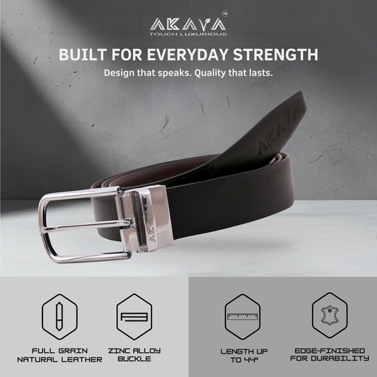 AKAVA Luxurious Honeycomb Textured Full-Grain Leather Reversible Belt for Men | Handcrafted Formal Belt | Black & Brown | Premium Leather Belt Gift for Him