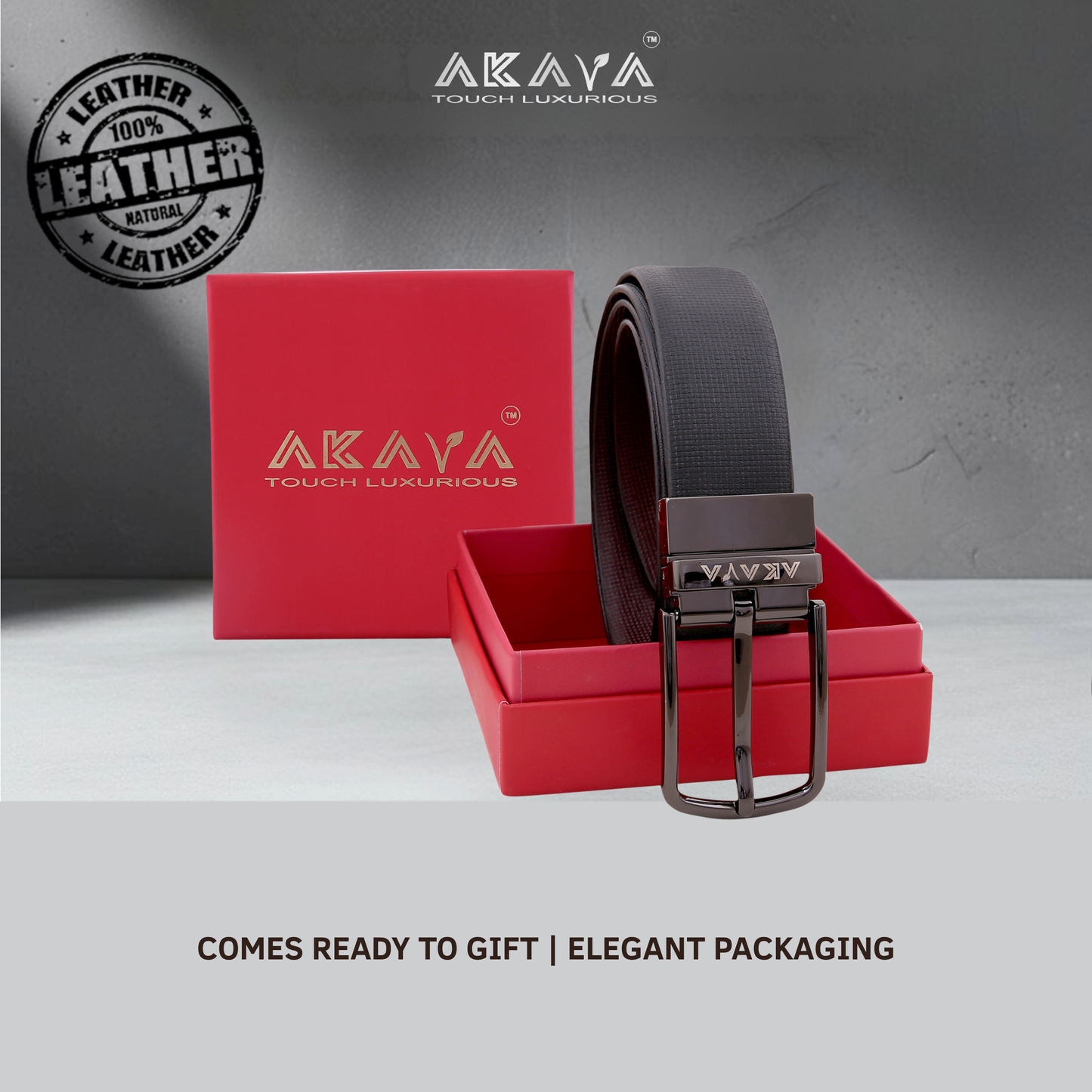 AKAVA Luxurious Rich Textured Full-Grain Leather Reversible Belt for Men | Handcrafted Formal Belt | Black & Brown | Premium Leather Belt Gift for Him