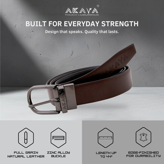 AKAVA Luxurious Pebble Textured Full-Grain Leather Reversible Belt for Men | Handcrafted Formal Belt | Black & Brown | Premium Leather Belt Gift for Him
