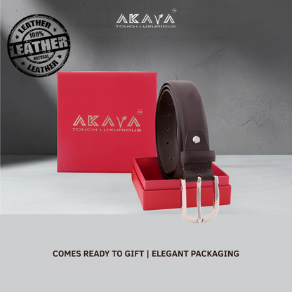 Akava Blush Brown Men's Natural Leather Belt with Signature Silver Metal Buckle |Size : 28-48 inch | Style with Formal and Casual wear