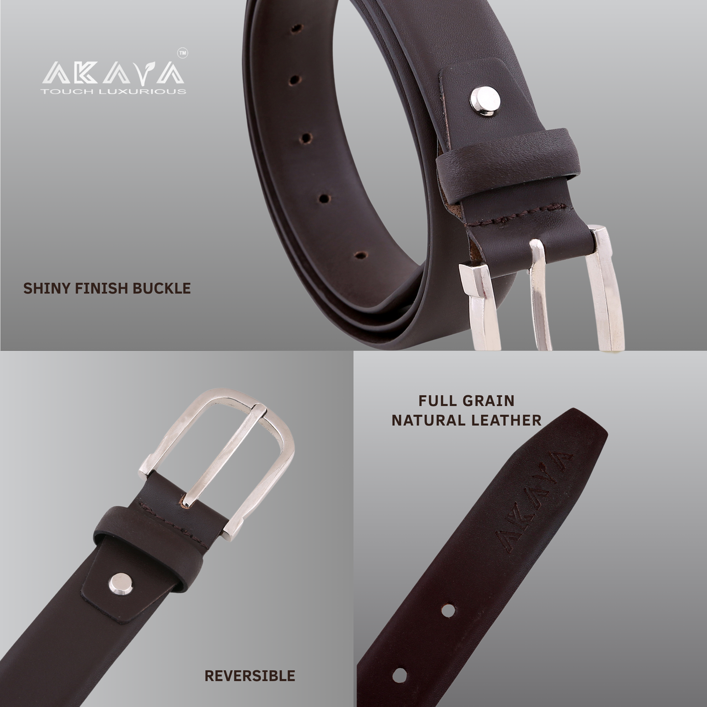 Akava Blush Brown Men's Natural Leather Belt with Signature Silver Metal Buckle |Size : 28-48 inch | Style with Formal and Casual wear
