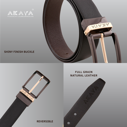 AKAVA Luxurious Pebble Textured Full-Grain Leather Reversible Belt for Men | Handcrafted Formal Belt | Brown & Black | Premium Leather Belt Gift for Him