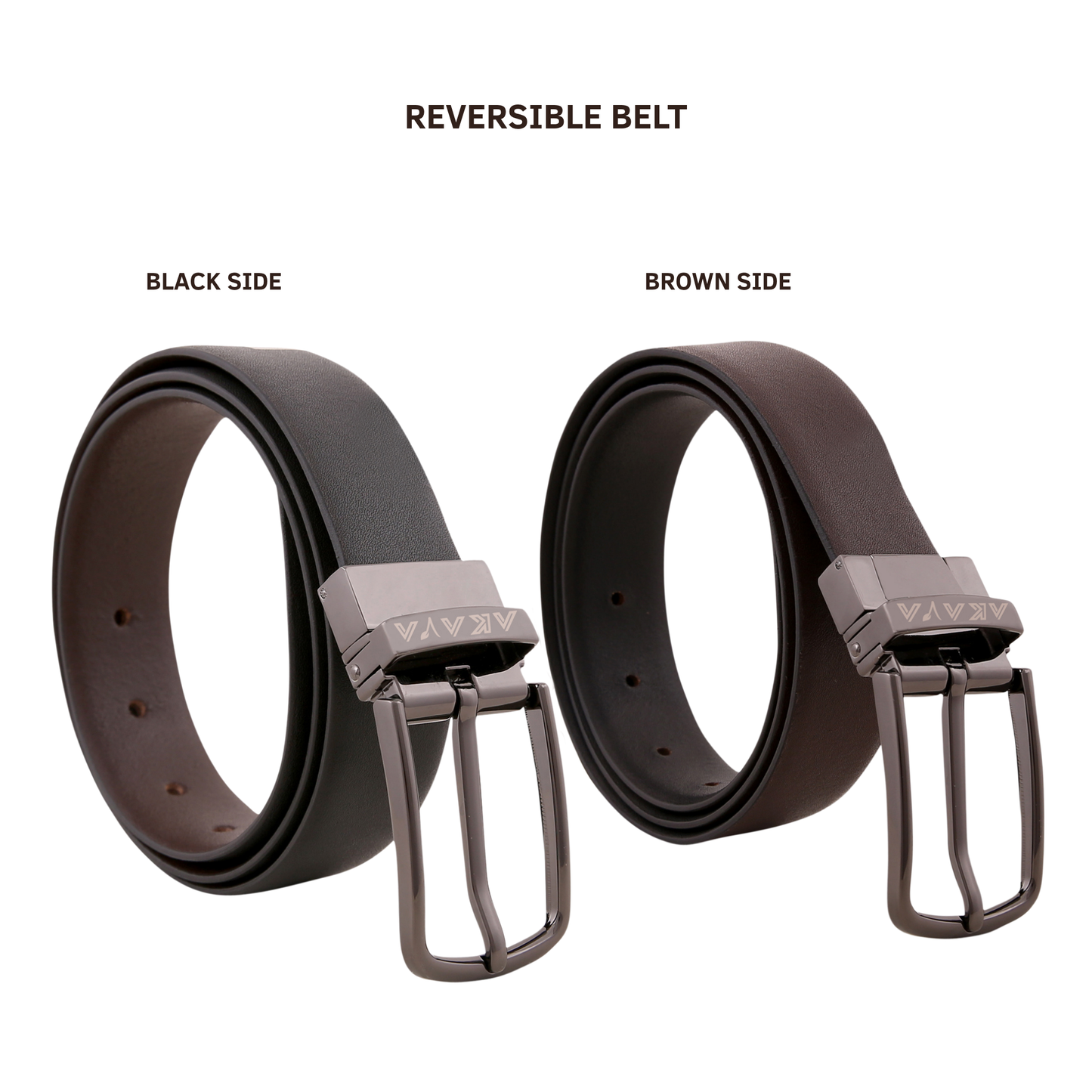 AKAVA Luxurious Rich Textured Full-Grain Leather Reversible Belt for Men | Handcrafted Formal Belt | Black & Brown | Premium Leather Belt Gift for Him