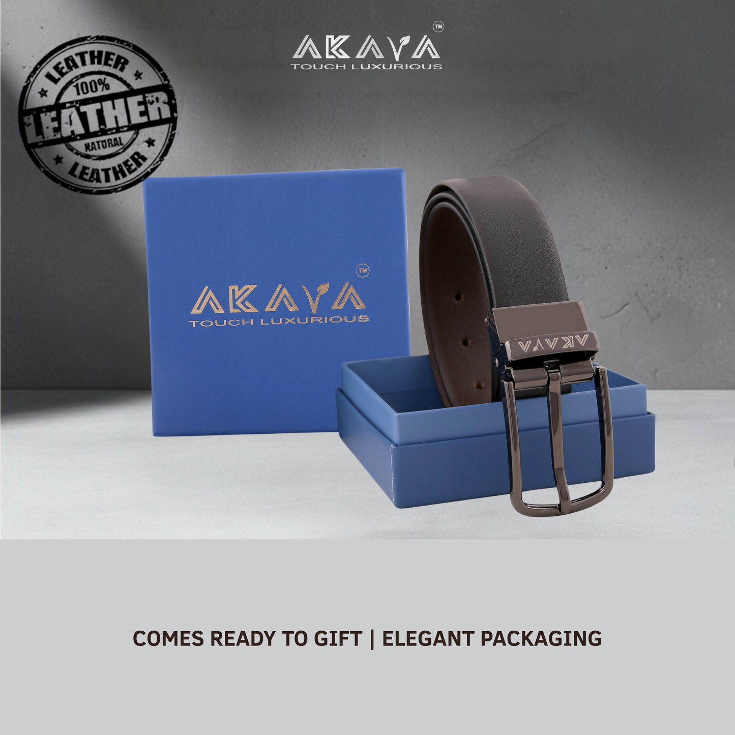 AKAVA Luxurious Rich Textured Full-Grain Leather Reversible Belt for Men | Handcrafted Formal Belt | Black & Brown | Premium Leather Belt Gift for Him