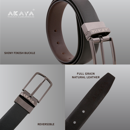 AKAVA Luxurious Rich Textured Full-Grain Leather Reversible Belt for Men | Handcrafted Formal Belt | Black & Brown | Premium Leather Belt Gift for Him
