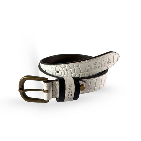 Akava Frost White Croco Embossed Women's Premium Leather Belt secured with a tang closure Size:- 26-40 inch Style with Dress and Casual wear