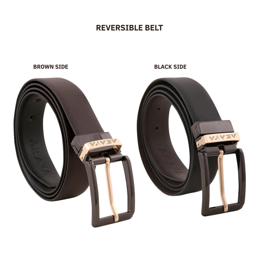 AKAVA Luxurious Rich Textured Full-Grain Leather Reversible Belt for Men | Handcrafted Formal Belt | Black & Brown | Premium Leather Belt Gift for Him