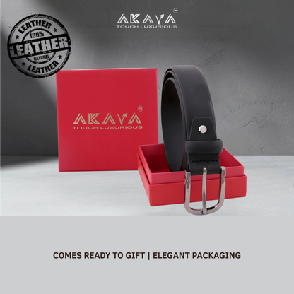 Akava Majestic Black Men's Natural Leather Belt with Signature Silver Metal Buckle | Size : 28-48inch|Style with Formal and Casual wear