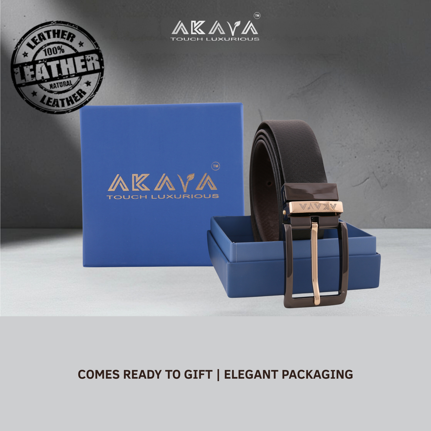 AKAVA Luxurious Rich Textured Full-Grain Leather Reversible Belt for Men | Handcrafted Formal Belt | Black & Brown | Premium Leather Belt Gift for Him