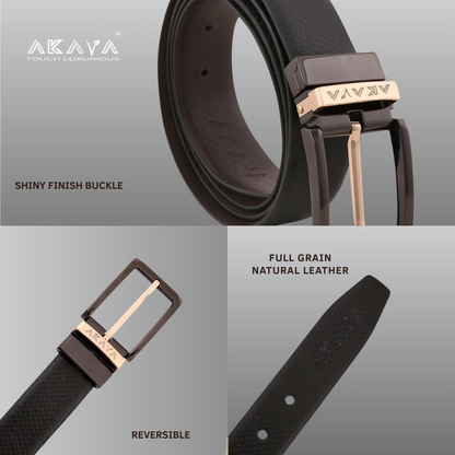 AKAVA Luxurious Rich Textured Full-Grain Leather Reversible Belt for Men | Handcrafted Formal Belt | Black & Brown | Premium Leather Belt Gift for Him
