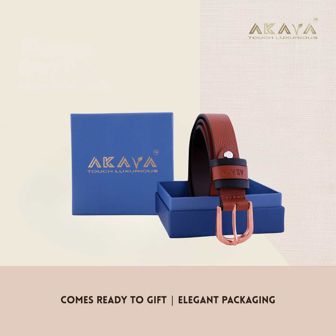AKAVA Luxurious Windsor Tan Pebbled Natural Full-Grain Leather Belt secured with a Tang closure | WB1157 | Style with Formal and Casual wear