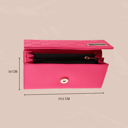 AKAVA Women's Fuchsia Pink Wallet – Premium Vegan Leather Purse with Magnetic Flip Closure | 5 Compartments, Inside & Back Zipper Pockets | RFID Blocking Travel Clutch for Women