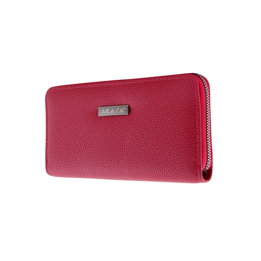 AKAVA Luxurious Women's Red Wallet | 3 Compartments with Coil Zipper & 4 Sub-Compartments | Classic Premium Vegan Leather | Stylish Clutch Purse
