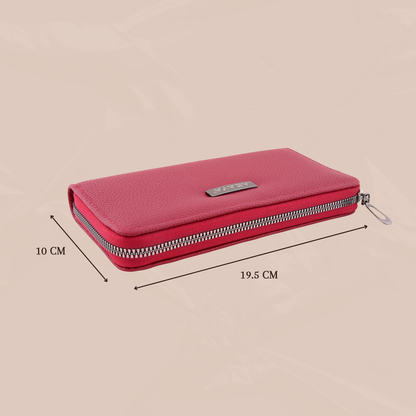 AKAVA Luxurious Women's Red Wallet | 3 Compartments with Coil Zipper & 4 Sub-Compartments | Classic Premium Vegan Leather | Stylish Clutch Purse