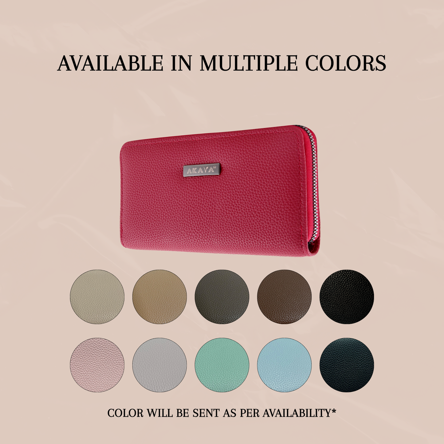 AKAVA Luxurious Women's Red Wallet | 3 Compartments with Coil Zipper & 4 Sub-Compartments | Classic Premium Vegan Leather | Stylish Clutch Purse