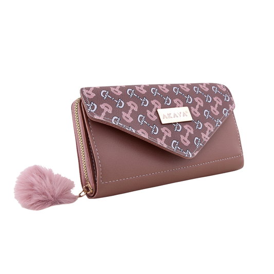 AKAVA Luxurious Women's Spanish Pink Wallet | Vislon Zippers | 2 Main Compartments & 2 Flip Compartments with Magnetic Closure | 16 Card Slots (1 Transparent) | Modern Classic Design