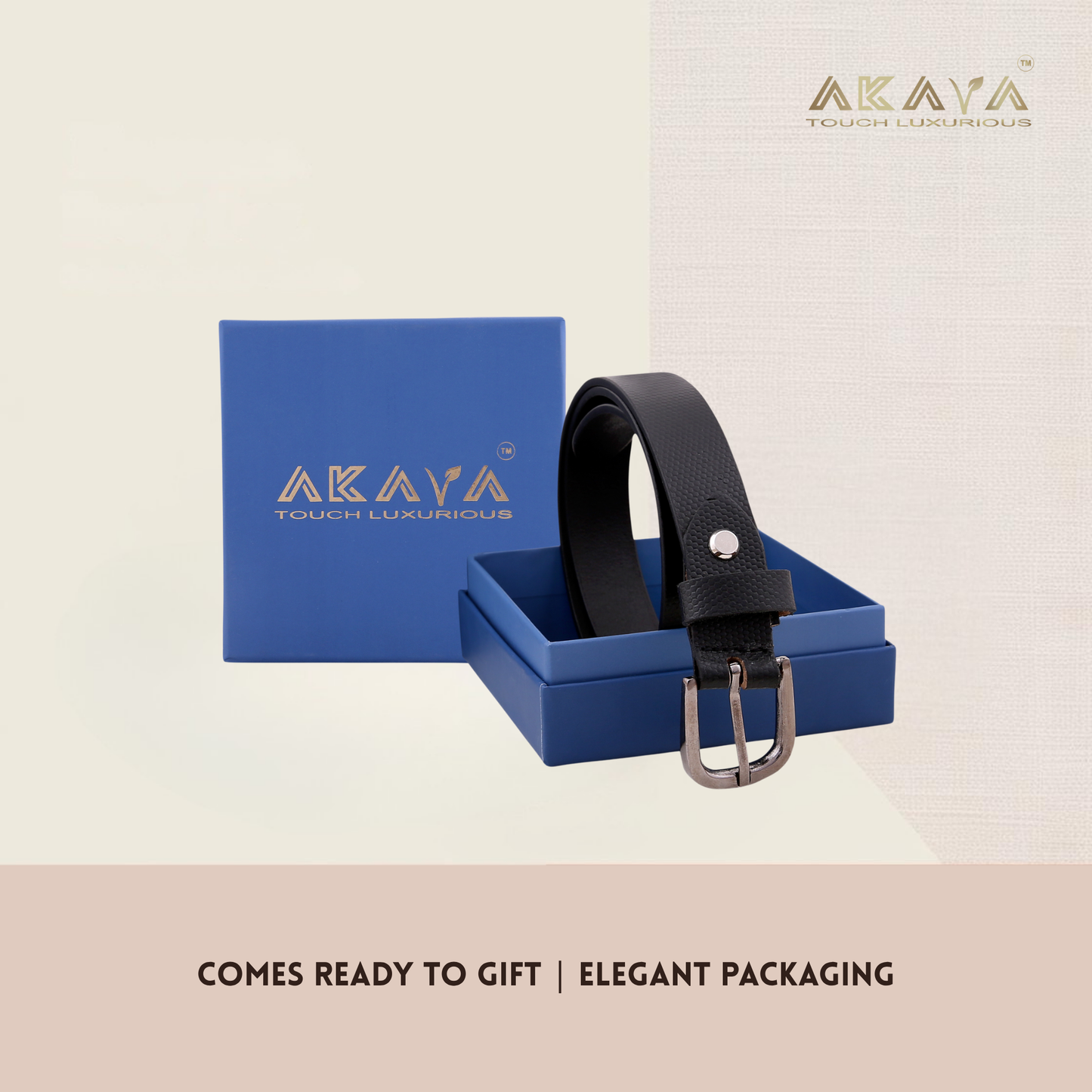 AKAVA Luxurious Black Pebbled Natural Full Grain Leather Belt secured with a Tang Closure | Style with Formal and Casual Wear