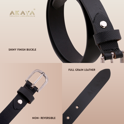 AKAVA Luxurious Black Pebbled Natural Full Grain Leather Belt secured with a Tang Closure | Style with Formal and Casual Wear