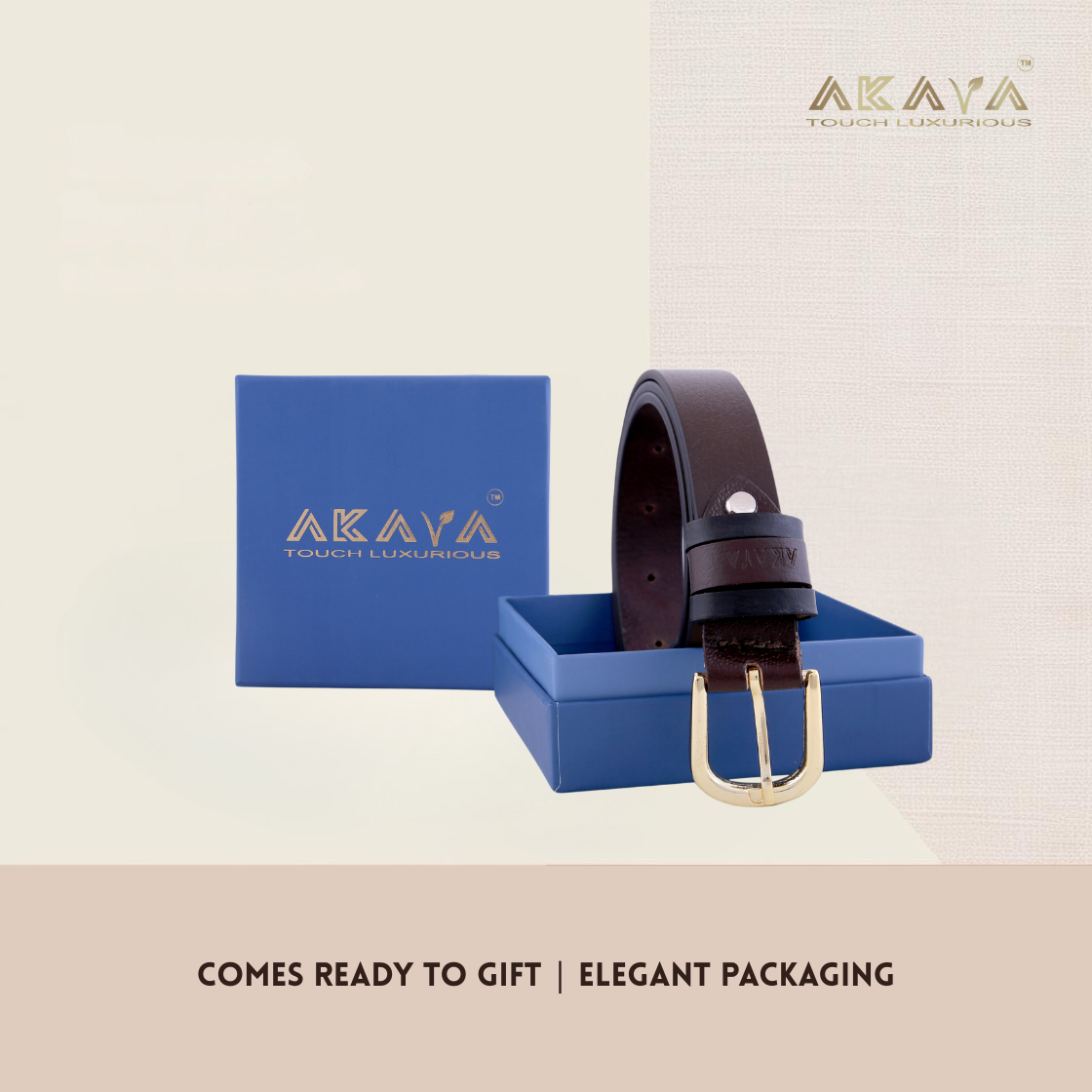 AKAVA Luxurious Women's Windsor Brown Pebbled Natural Full-Grain Leather Belt secured with a Tang closure | WB1155 | Style with Formal and Casual wear