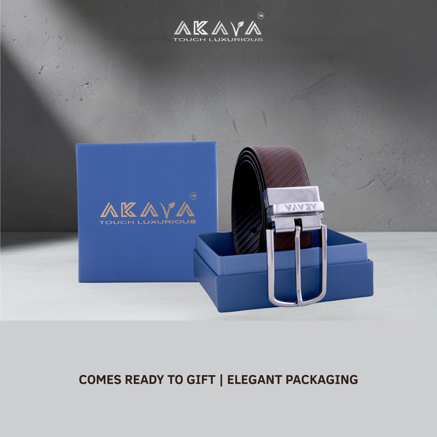 AKAVA Luxurious Men's Vegan Leather Textured Black & Brown Reversible Belt with Rotating Silver Metal Buckle SL3112 | For Formal & Casual Wear