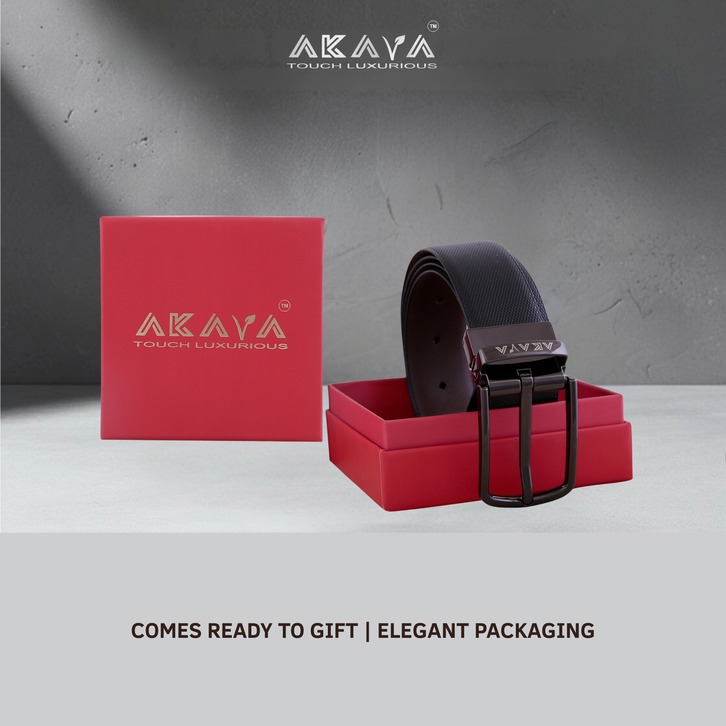 AKAVA Luxurious Men's Vegan Leather Textured Black & Brown Reversible Belt with Rotating Black Metal Buckle_DBL3115 |For Formal & Casual Wear