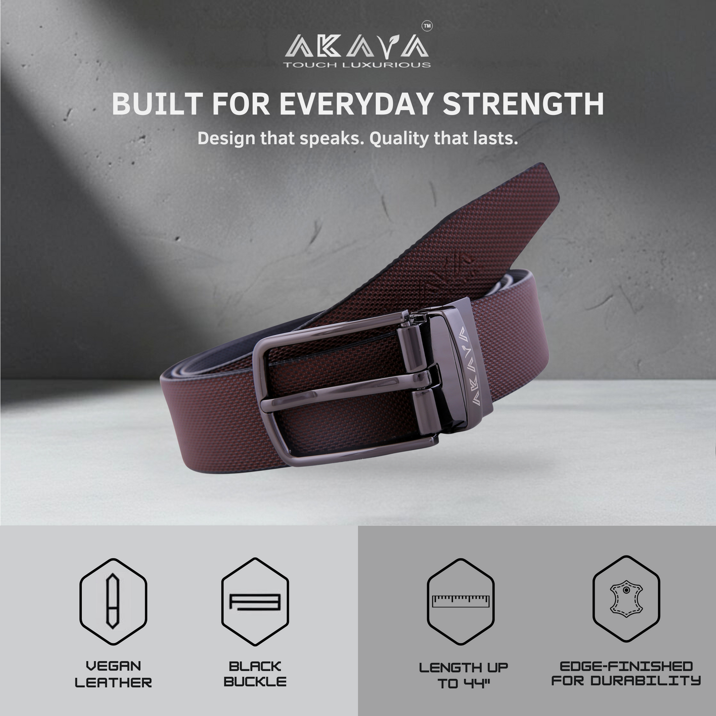 AKAVA Luxurious Men's Vegan Leather Textured Black & Brown Reversible Belt with Rotating Black Metal Buckle_DBL3115 |For Formal & Casual Wear