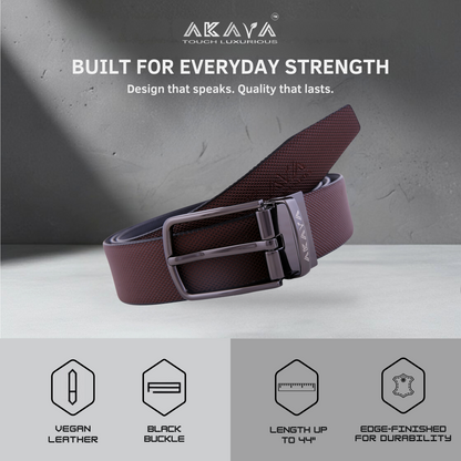 AKAVA Luxurious Men's Vegan Leather Textured Black & Brown Reversible Belt with Rotating Black Metal Buckle_DBL3115 |For Formal & Casual Wear