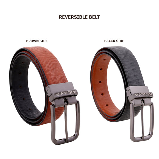 AKAVA Luxurious Rich Textured Full-Grain Leather Reversible Belt for Men | Handcrafted Formal Belt | Black & Tan | Premium Leather Belt Gift for Him