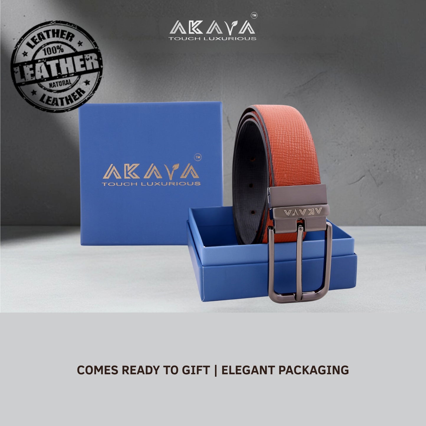 AKAVA Luxurious Rich Textured Full-Grain Leather Reversible Belt for Men | Handcrafted Formal Belt | Black & Tan | Premium Leather Belt Gift for Him