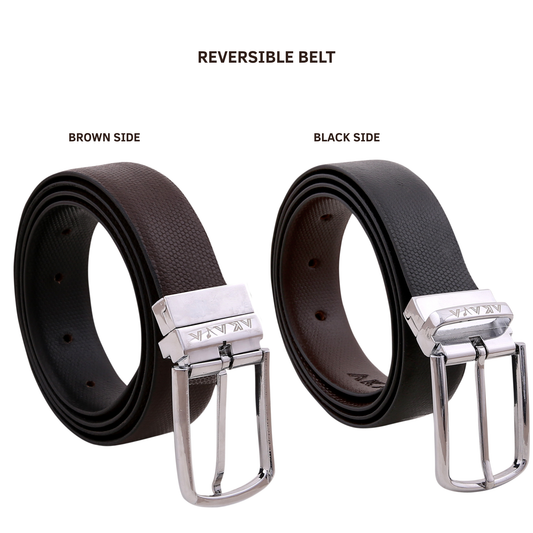 AKAVA Luxurious Honeycomb Textured Full-Grain Leather Reversible Belt for Men | Handcrafted Formal Belt | Black & Brown | Premium Leather Belt Gift for Him