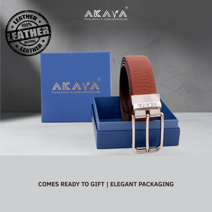AKAVA Luxurious Croco Textured Full-Grain Leather Reversible Belt for Men | Handcrafted Formal Belt | Brown & Tan | Premium Leather Belt Gift for Him