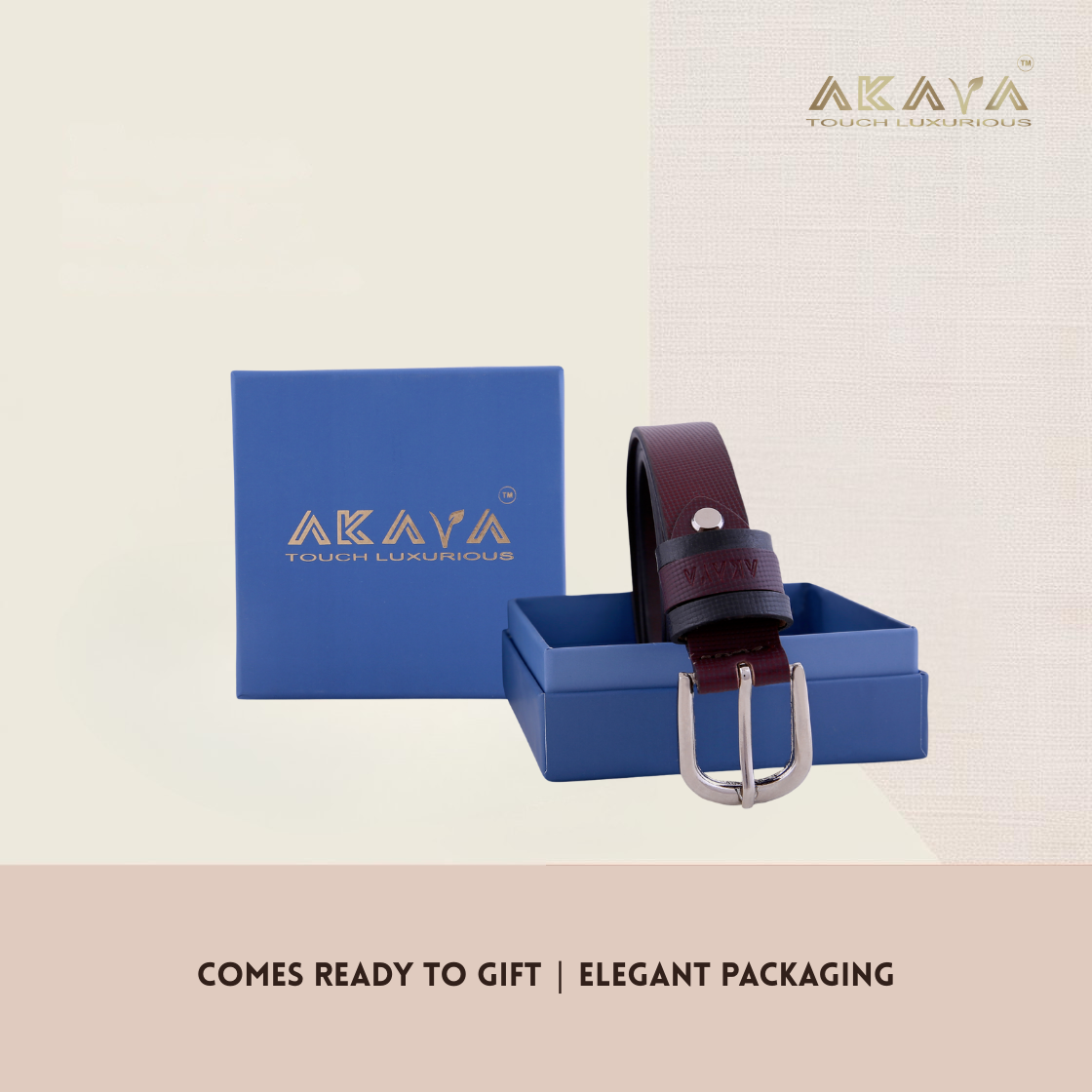 AKAVA Luxurious Cherry Stippled Natural Full Grain Leather Belt with Tang Closure | WB1156 |Style with Formal and Casual wear