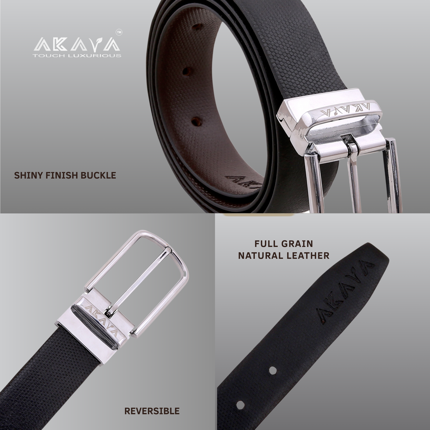 AKAVA Luxurious Honeycomb Textured Full-Grain Leather Reversible Belt for Men | Handcrafted Formal Belt | Black & Brown | Premium Leather Belt Gift for Him