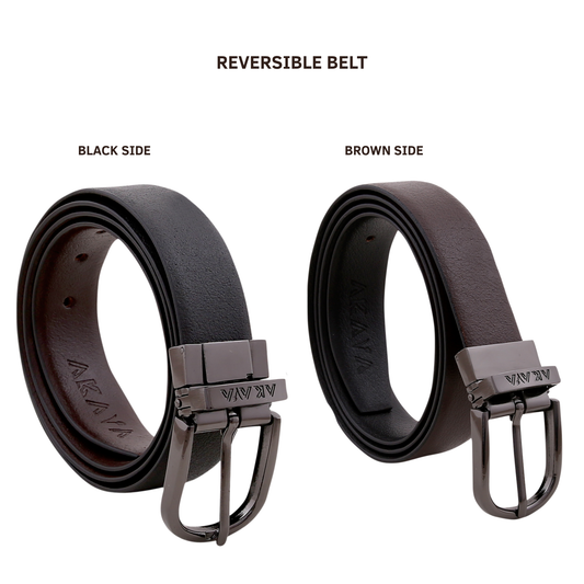AKAVA Luxurious Pebble Textured Full-Grain Leather Reversible Belt for Men | Handcrafted Formal Belt | Black & Brown | Premium Leather Belt Gift for Him