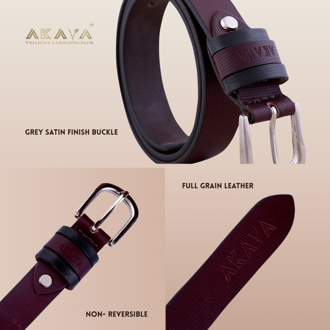 AKAVA Luxurious Cherry Stippled Natural Full Grain Leather Belt with Tang Closure | WB1156 |Style with Formal and Casual wear