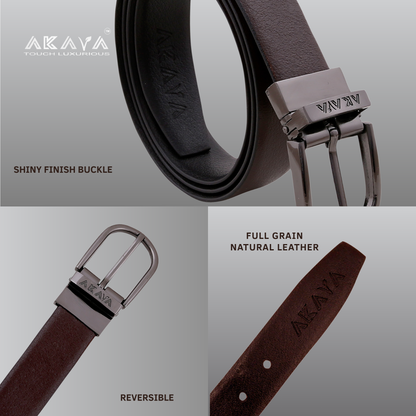 AKAVA Luxurious Pebble Textured Full-Grain Leather Reversible Belt for Men | Handcrafted Formal Belt | Black & Brown | Premium Leather Belt Gift for Him